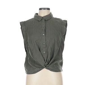 Evereve Olive Sleeveless Button-Down Shirt